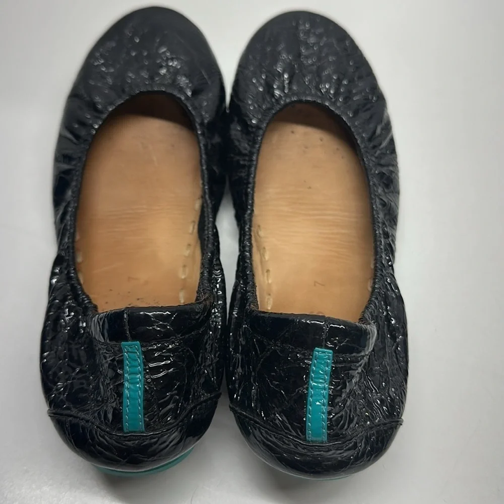 Tieks Ballet Flats Slip On Shoes Croc Patent Leather Obsidian Black Blue Size 7